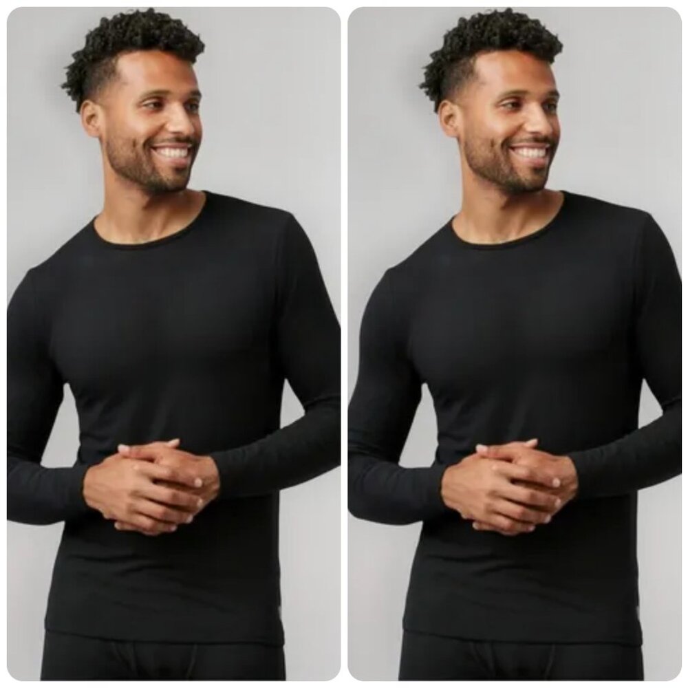 * NWT Free Country 2 PACK Black Base Layer Long Sleeve Top Microtech Heat sz L
